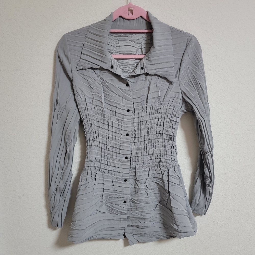 Babette - Art to Wear - Gray Combo Pleat Snap Front Jacket